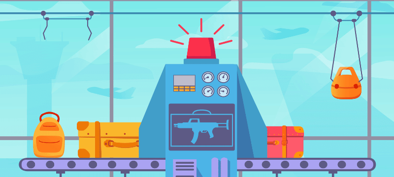 Gun being detected by airport security x-ray